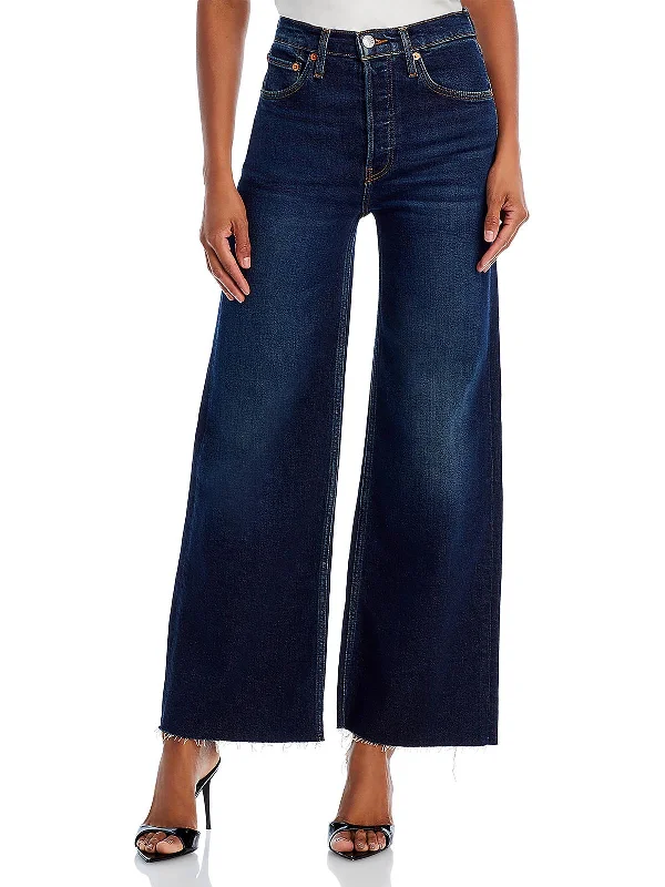 Womens Cropped Denim Wide Leg Jeans