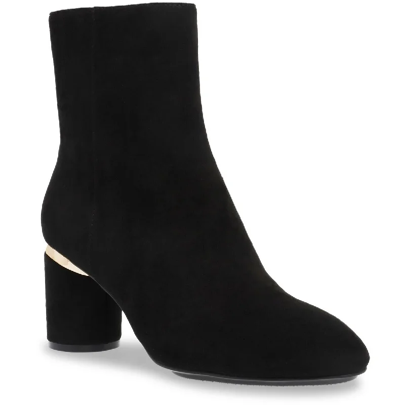 Anne Klein Womens Faux Suede Round Toe Ankle Boots