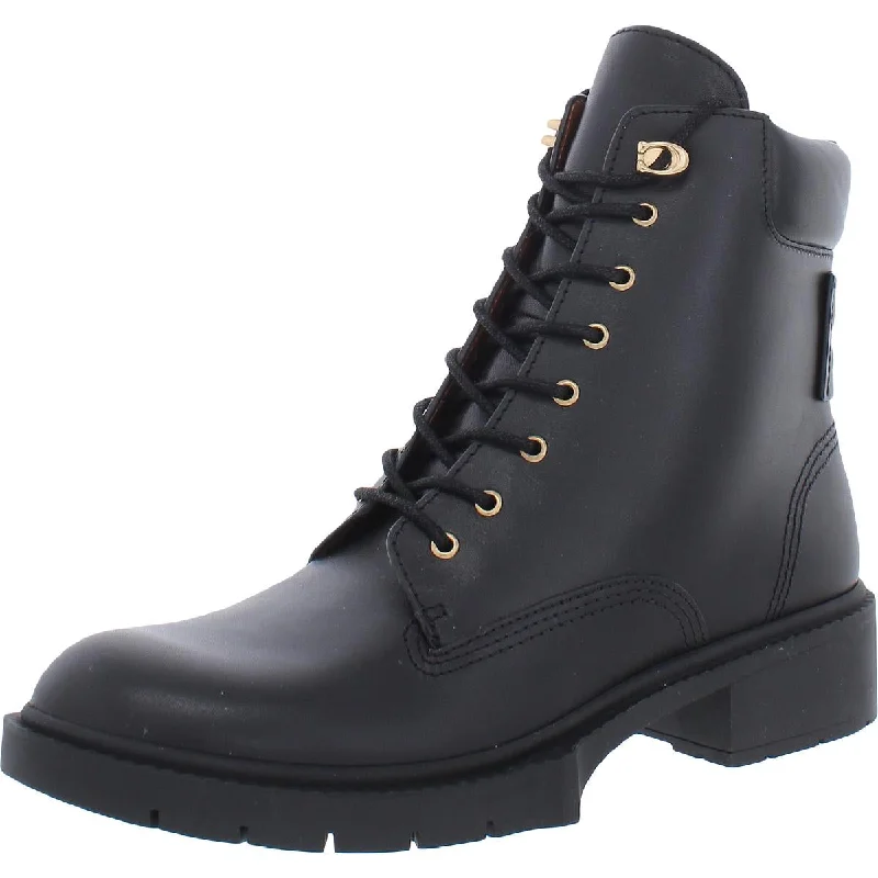 Coach Womens Lorimer Leather Logo Combat & Lace-up Boots