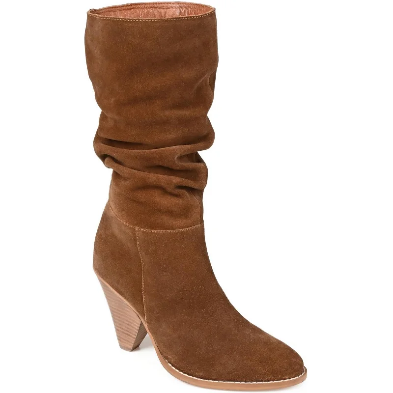 Journee Signature Womens Syrinn Suede Almond Toe Mid-Calf Boots