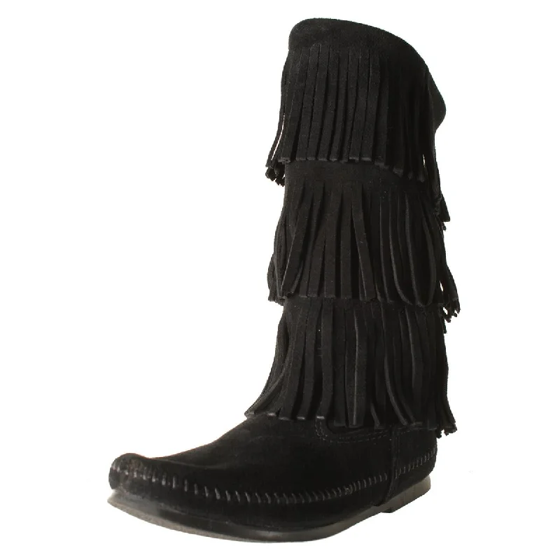 Minnetonka Womens 3 Layer Suede Fringe Moccasin Boots