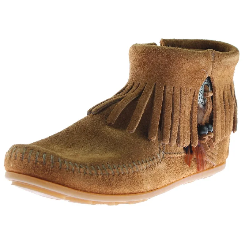 Minnetonka Womens Concho Suede Fringe Moccasin Boots