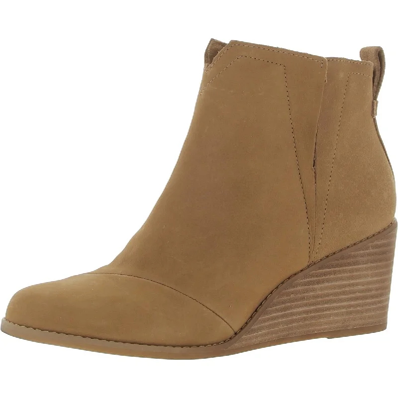 Toms Womens Clare Leather Ankle Wedge Boots