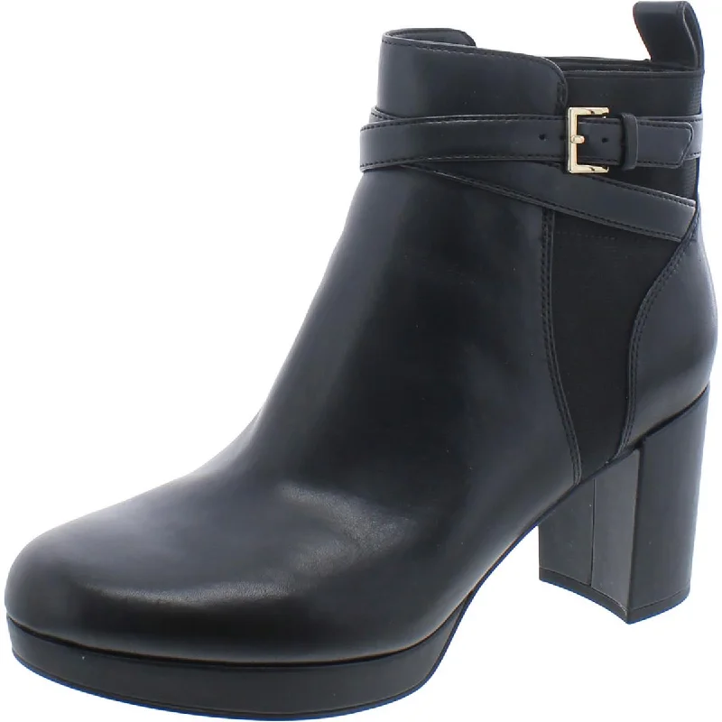 Vionic Womens Nella Leather Block Heel Ankle Boots