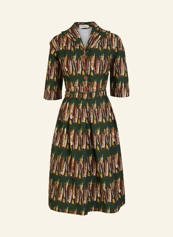 Ida - Green Mid-Century Feather Dress