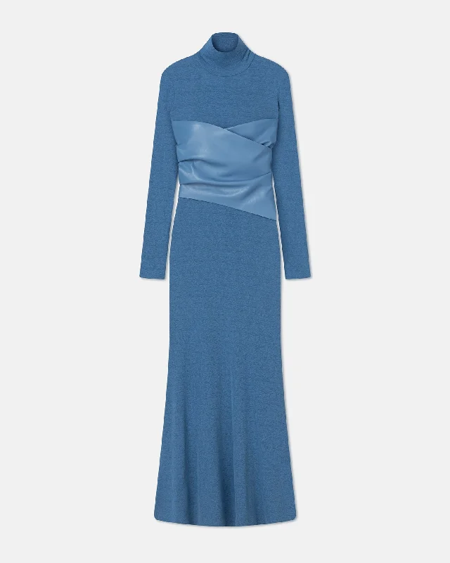 Amabel - Mesh Jersey And Okobor™ Alt-Leather Maxi Dress - Blue