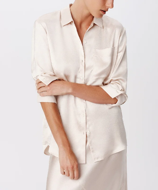 Cracked Satin Boyfriend Shirt - Vanilla Mist