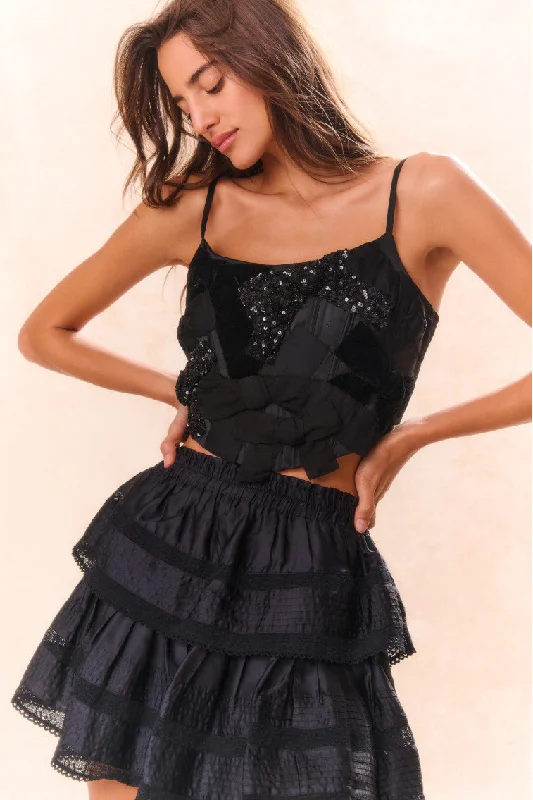 Woodley Bow Bustier Top - BLACK