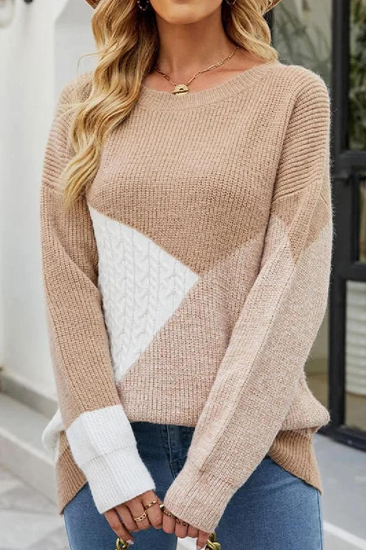 WOMEN RIBBED ROUND NECK KNITTED SWEATER