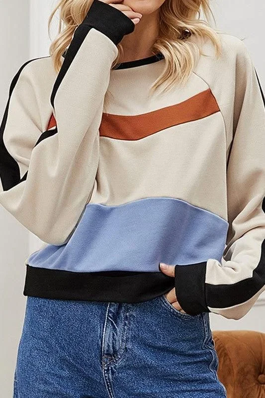 WOMEN'S COLOR BLOCK CREW NECK SHORT TOP