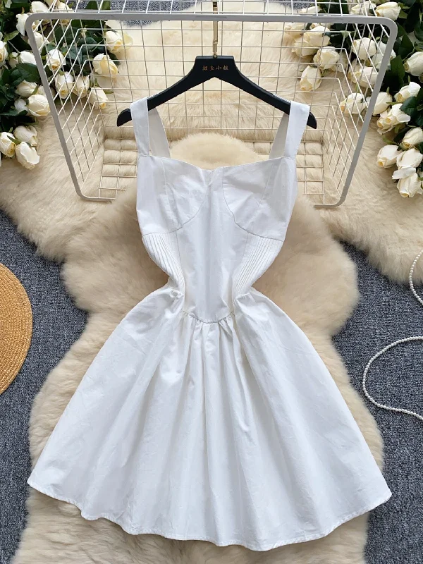 Fitted Bodice White Sleeveless Flared Skirt Dress