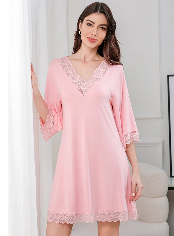 LACE V-NECK COTTON LOOSE NIGHTDRESS