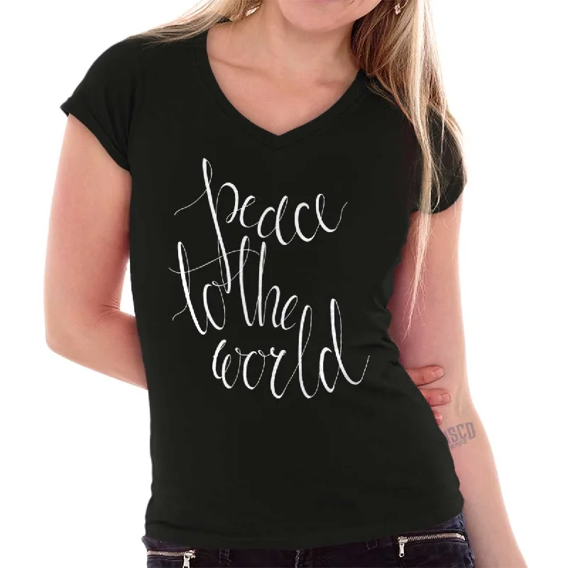 Peace To The World Junior Fit V-Neck T-Shirt